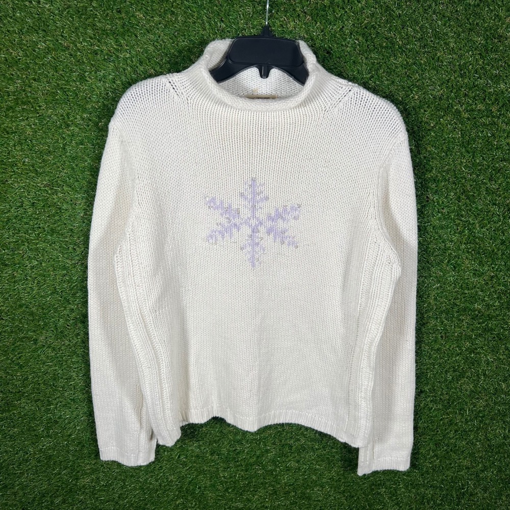 Vintage St Johns Bay‎ White Snowflake Turtleneck Sweater Large 90's